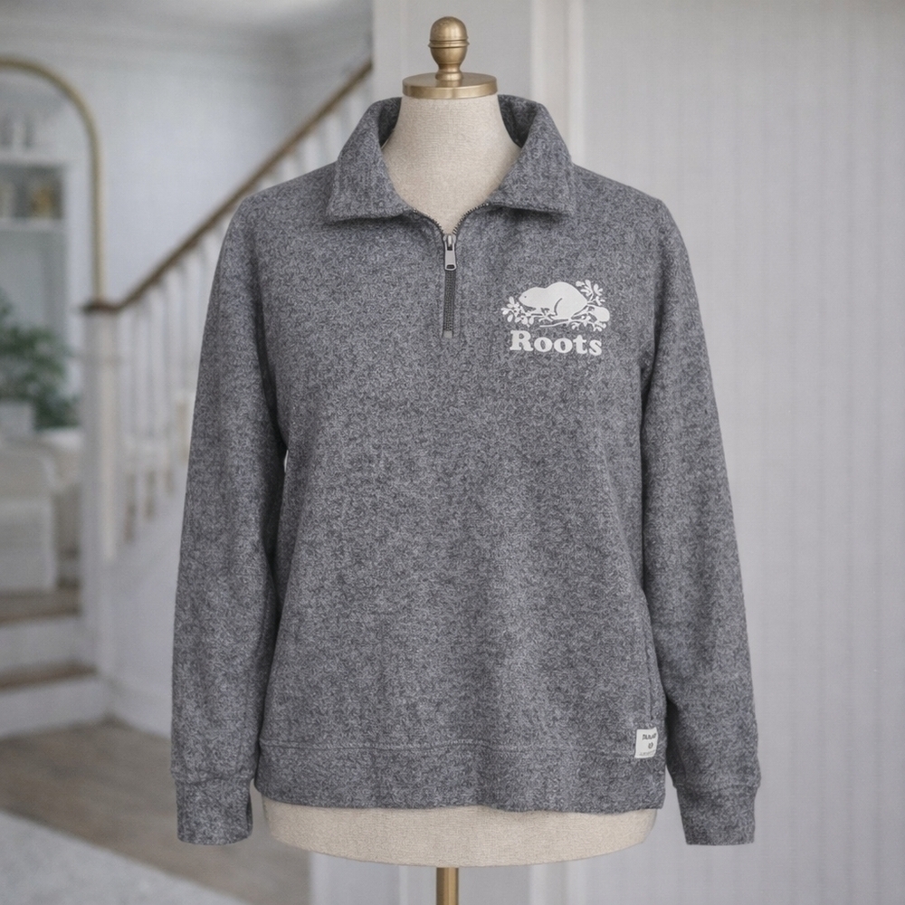 Authentic Roots Three Quarter Zip Up Salt And Pepper Sweater Women's Medium